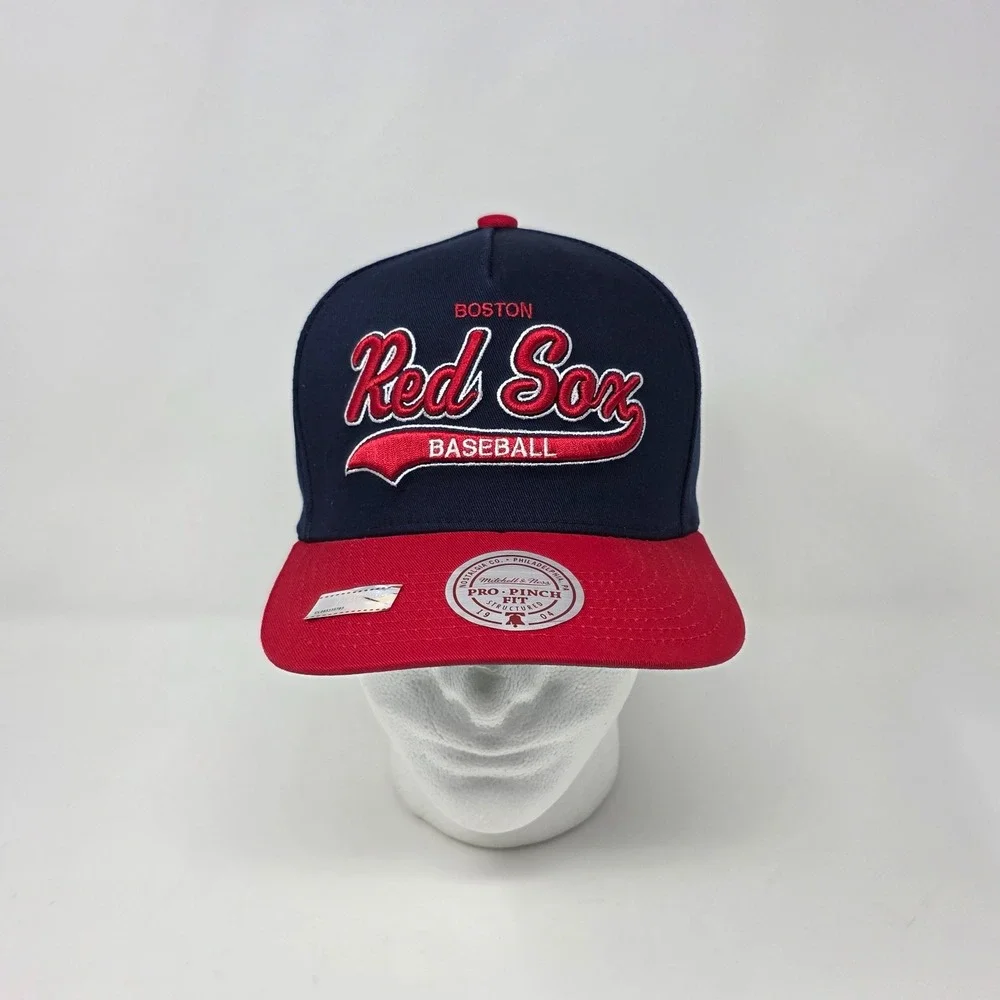 Mitchell & Ness Boston Red Sox MLB Snapback Hat‎ Cap 3D Logo Spell Out Navy/Red